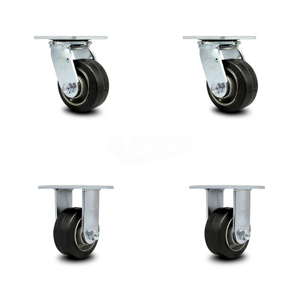 4 Inch Rubber on Aluminum Caster Set with Ball Bearings 2 Swivel 2 Rigid SCC